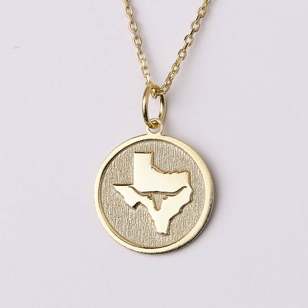 14k Gold Texas Buffalo Necklace, Personalized Texas State Pendant, Dainty Texas Necklace, Texas Charm, Gold Jewelry Gift, Lone Star Necklace