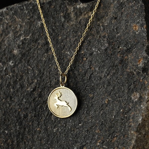14k Gold Deer Necklace, Personalized Deer Pendant, Deer Antler Necklace, Animal Pendant, Stag Necklace, Birthday Gift Necklace, Stag Pendant