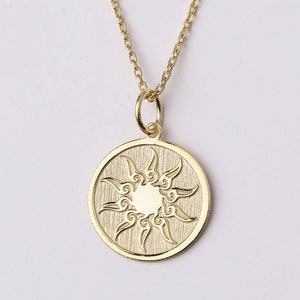 14k Gold Sunshine Sun Necklace, Personalize Sunshine Sun Pendant, Celestial Jewelry, Sunburst Necklace, Sunbeam Necklace, Sun Charm Necklace