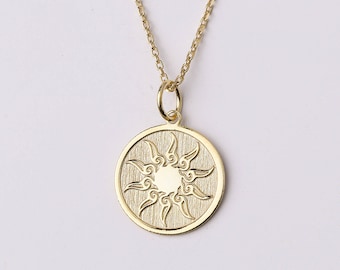 14k Gold Sunshine Sun Necklace, Personalize Sunshine Sun Pendant, Celestial Jewelry, Sunburst Necklace, Sunbeam Necklace, Sun Charm Necklace