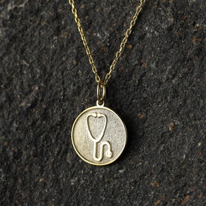 14k Gold Stethoscope Necklace, Personalized Stethoscope Pendant, Doctor Necklace Gift, Nurse Necklace Gift, Graduation Gift Pendant Gold
