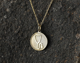 Personalisierte Stethoskop Halskette, medizinisches Stethoskop Anhänger, Abschlussgeschenk Schmuck, Arzt Krankenschwester Symbol Charme, solide 14K Gold Option