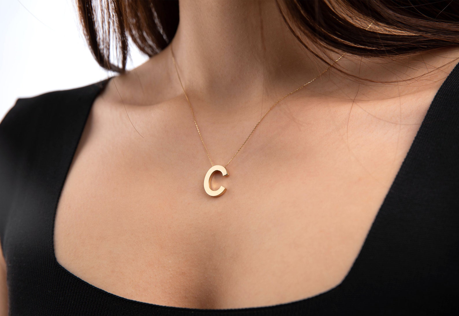 14K Gold Initial C Necklace Tiny Letter Necklace Gold Etsy