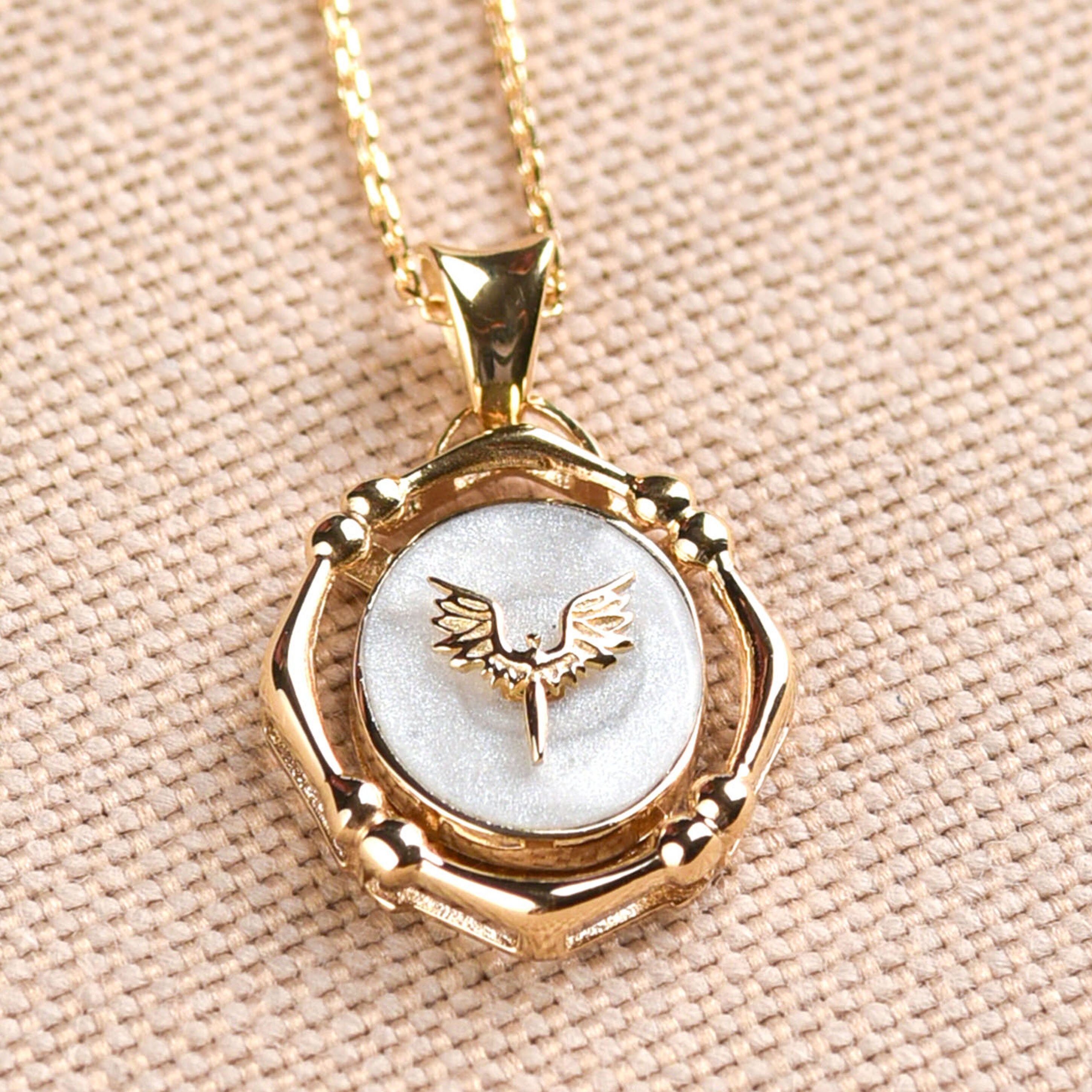 14K Gold Angel Necklace for Woman Tiny 