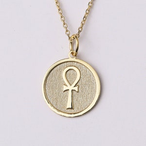 14k Gold Key of Life Ankh Necklace, Personalized Ankh Pendant, Nefertiti Ankh Necklace, Tiny Egyptian Necklace Gift, Power of Life Necklace