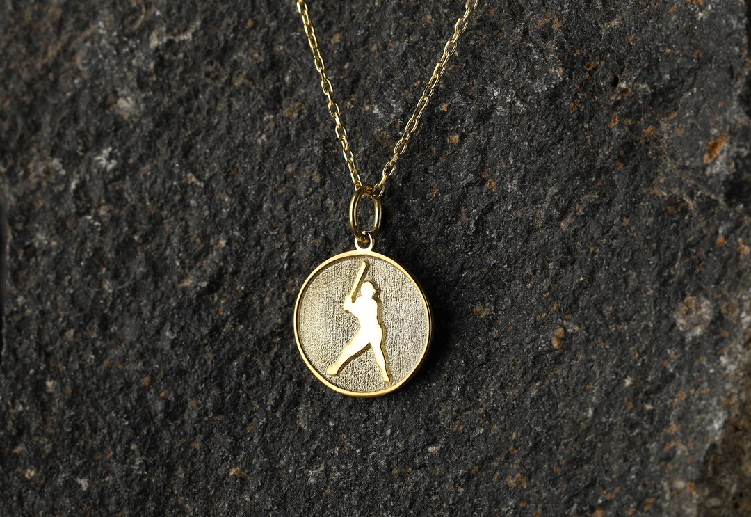 14k Gold Baseball Necklace, Personalized Baseball Player Pendant