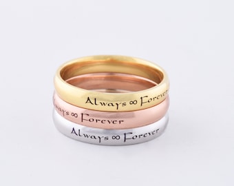 14K oro personalizado pareja anillos, anillo de promesa apilable, anillo de boda personalizado, banda de boda de oro, anillo de oro personalizado, anillo grabado