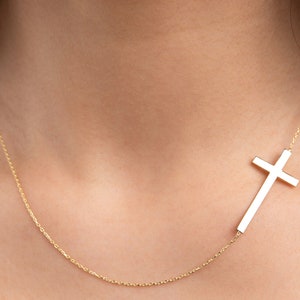Sideways Cross Necklace 14k Gold Cross Necklace, Cross Jewelry Gold, Necklace for Women, Religious Gift for Her, Christian Necklace Gift