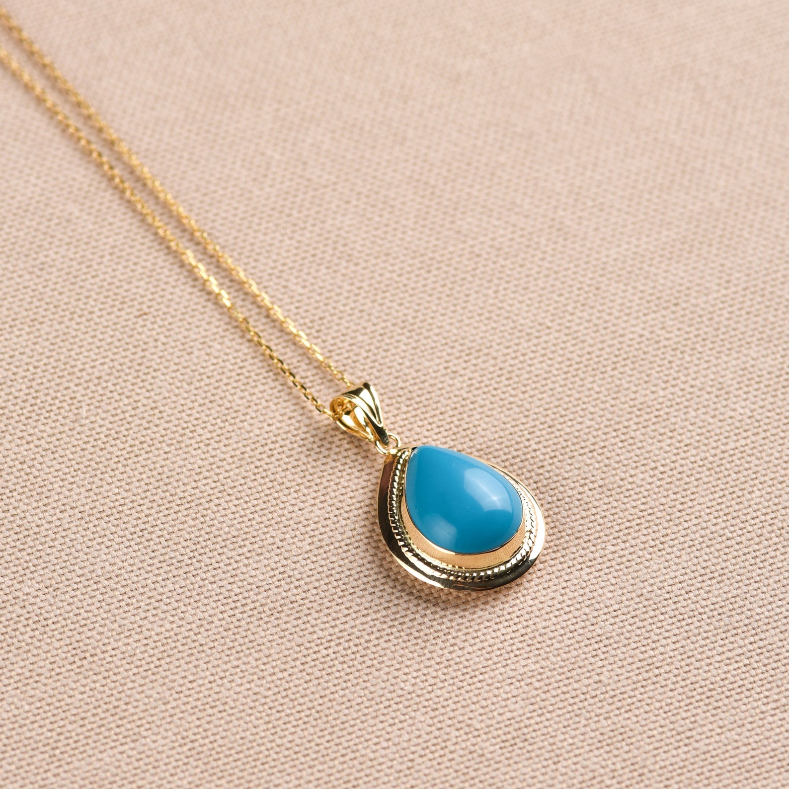 14K Solid Gold Turquoise Necklace Boho Necklace for Women Etsy