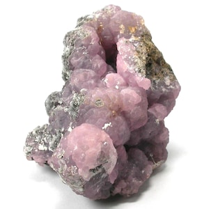 May include: A cluster of pink mineral formations with a bubbly texture. The mineral has a light pink hue with areas of gray and brown. The overall shape is irregular and rough, with a crystalline appearance.