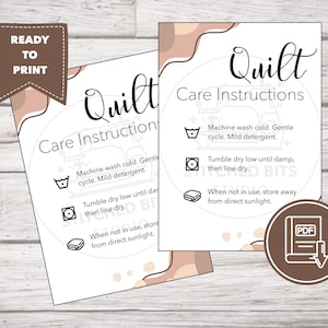 Printable Quilt Care Instruction Cards, Washing Guide, Bonus Gift Tags, Digital Download, Squiggles Design