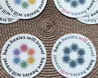 Have Hexies Will Travel Wreath Sticker, EPP Quilting Sticker, Perfect For Quilters, Two Colors
