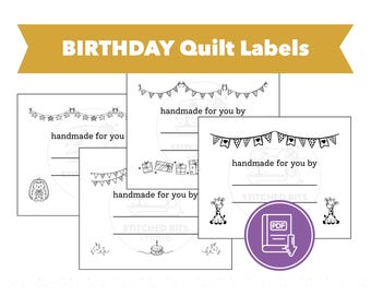 Etiquetas imprimibles para colchas de cumpleaños: Juego de 4 diseños, etiquetas de regalo adicionales (Descarga PDF)
