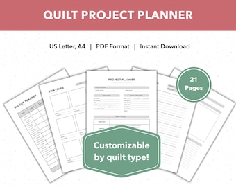 Printable Quilt Project Planner, ADHD-Friendly Templates, Customizable for Traditional Pieced, Appliqué, EPP, or FPP Quilts
