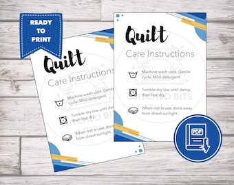 Printable Quilt Care Instruction Cards, Washing Guide, Digital Download, Bonus Gift Tags, Geometric Design