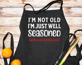 Funny BBQ Apron, "Well Seasoned With a Wee Bit of a Kick"