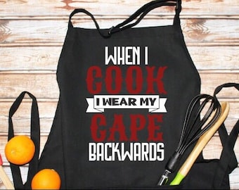 Sarcastic Witty Funny BBQ Cooking Apron for Dad, Outdoor Grilling Humor - Unique Gift  "When I Cook I Wear My Cape Backwards"