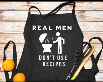 Sarcastic Witty Funny BBQ Grilling Cook Apron - Unique Gift  "Real Men Don't Use Recipes"