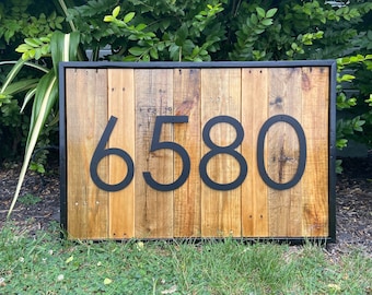 House Numbers Oversized Rustic Modern | 10 inch number Sign |Large Reclaimed Wood Address Plaque for Business | Apartment Address Sign