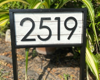 Address Stake Yard Sign | Reclaimed Wood House Number Sign for Garden| Farmhouse Address | Modern Wood Address Post
