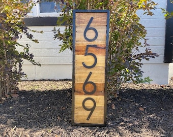 House Numbers Rustic Modern Oversized | 7 inch metal number Sign for Cabin | Large Reclaimed Wood Address Plaque for Business or Apartment