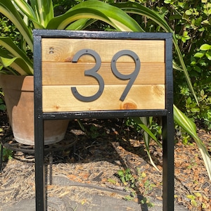 House Number Stake for Yard Reclaimed Wood House Number Sign for Garden Farmhouse Address Sign Modern Wood Address Post Curb appeal image 8