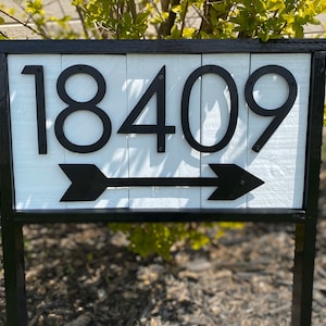 Address Stake with Arrow for Yard | Modern Reclaimed Wood Address Sign | Rustic House Number Sign pointing arrow left or right