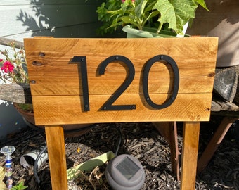 Address Stake Metal Numbers | Reclaimed wood address sign for garden| Farmhouse House Number Yard Sign | Wood Address Sign | Driveway Sign