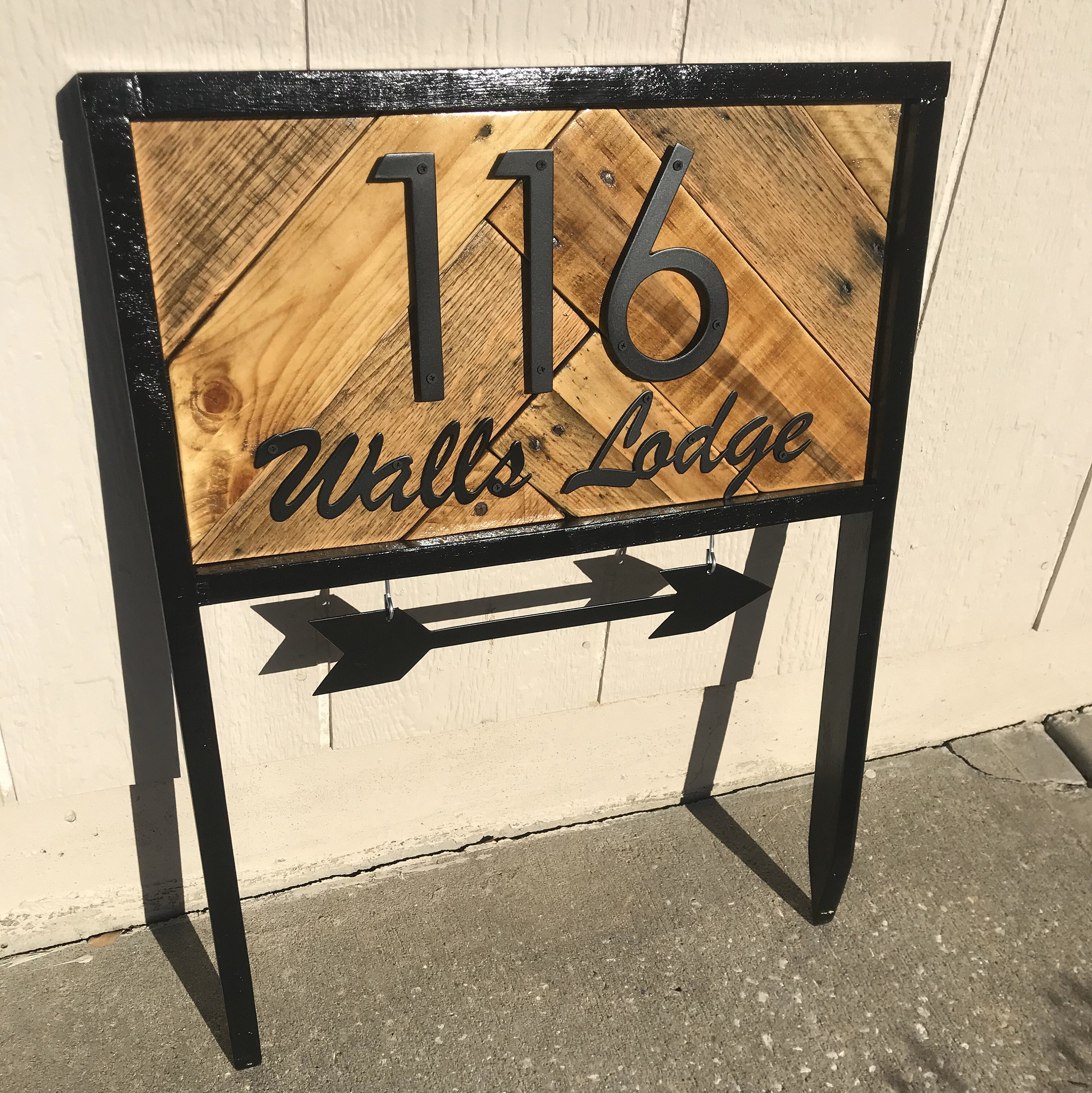Address Stake With Street Name & Arrow | Reclaimed Wood House Number ...