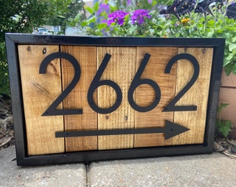 Address Sign Arrow Modern Rustic | House Number Sign with Arrow | Reclaimed Wood | Address Plaque left right | Farmhouse Curb Appeal