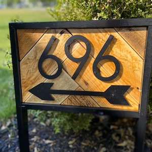 Address Stake with Arrow Modern Reclaimed Wood Address Sign image 2
