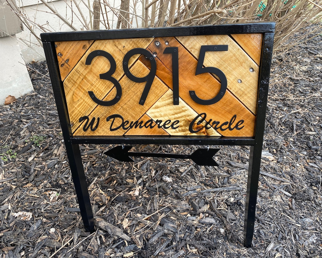 Address Stake With Street Name & Arrow | Reclaimed Wood House Number ...