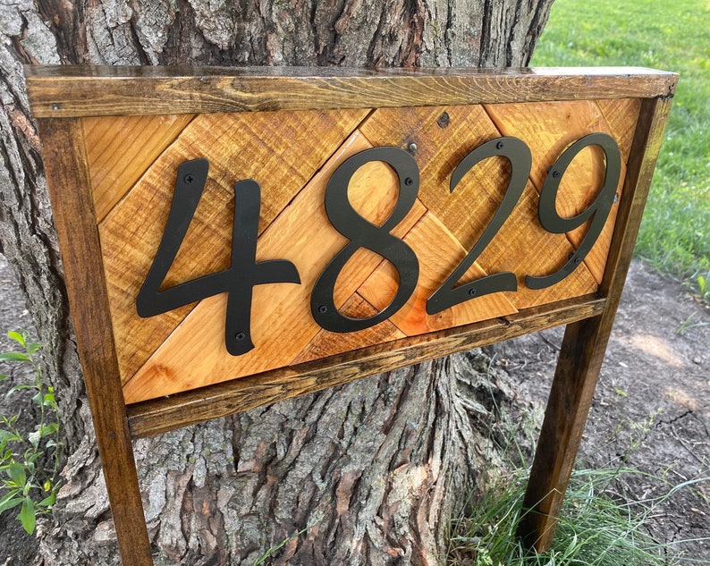 Modern Wood Address Post Curb appeal Reclaimed Wood House Number Sign