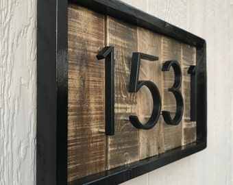 House Numbers Rustic Modern Address Sign | Farmhouse Decor Outdoor Sign for house | Modern House Number Sign | Reclaimed Wood Address Plaque