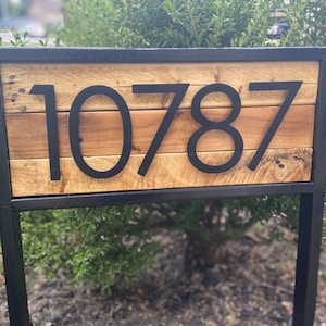 House Number Stake for Yard | Reclaimed Wood House Number Sign for Garden| Farmhouse Address Sign | Modern Wood Address Post | Curb appeal
