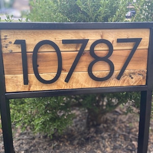 House Number Stake for Yard | Reclaimed Wood House Number Sign for Garden| Farmhouse Address Sign | Modern Wood Address Post | Curb appeal