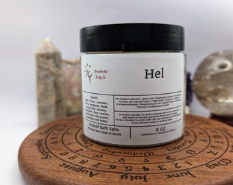 Hel Ritual Bath Salts, Deity Inspired Epsom Salt Body & Foot Soak, Unisex Goddess Devotional Blend, Herbal Citrus Rose Leather Bergamot Musk