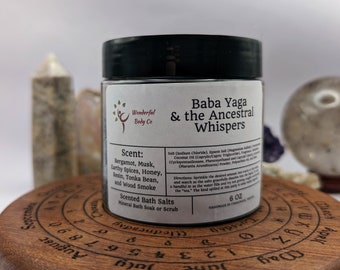 Baba Yaga and the Ancestral Whispers Bath Salts, Inspired Epsom Salt Body & Foot Soak, Bergamot Musk Tonka Bean Wood Smoke and Earthy Spices