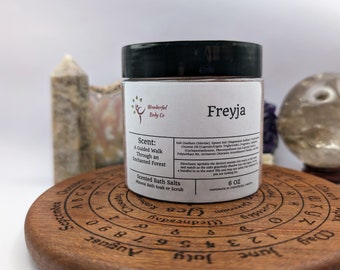 Freyja Ritual Bath Salts, Deity Inspired Epsom Salt Body & Foot Soak, Coconut Oil, Unisex Devotional Blend, Enchanted Forrest Fragrance Gift