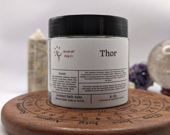 Thor Ritual Bath Salts, Deity Inspired Epsom Salt Body and Foot Soak Unisex Coconut Oil Devotional Blend, Sage Sandalwood Tonka Bean Rum Oak