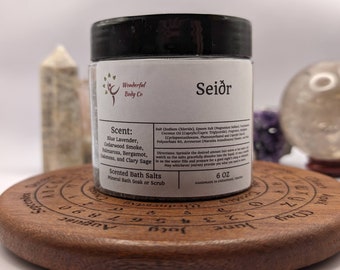 Seidr Bath Salts, Seiðr Ritual Inspired Epsom Salt Body and Foot Soak, Relaxing Scent Gift: Lavender Cedarwood Palmarosa Bergamot Clary Sage