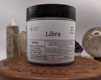 Libra Bath Salts, Zodiac Inspired Epsom Salt Body & Foot Soak, First Walk of the Fall Scent, Unisex Astrology Gift, Fall Scent, Cardamom Fir