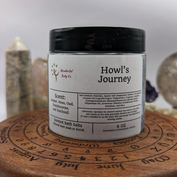 Howl's Journey Bath Salts and Scrub Book Inspired Epsom Salt Charmed Body & Foot Soak, Howl's Moving Castle, Juniper Oak Moss Scent, Unisex