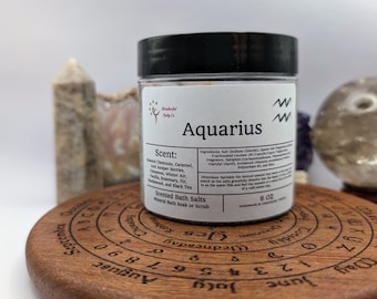 Aquarius Bath Salts, Zodiac Inspired Epsom Salt Body & Foot Soak, January 20 - February 18, Winter Air, Vanilla, Rosemary, Fir, Sandalwood