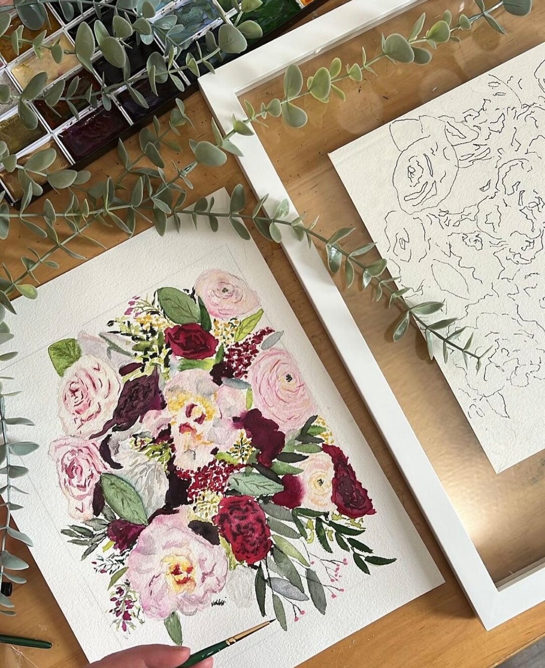 Custom Handpainted Floral Watercolor Bouquet - Etsy