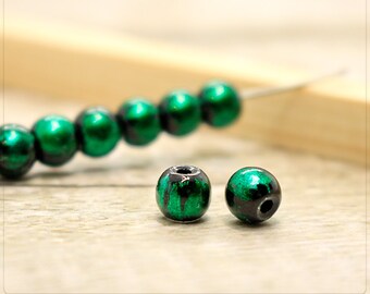 20x lackierte Glasperlen Perlen Beads Schmuck DIY Basteln Grün abstrakt 6mm Kugel