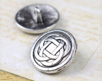 4 Metallknöpfe Ösen Knopf Nähen DIY Basteln keltischer Knoten Symbol silbern