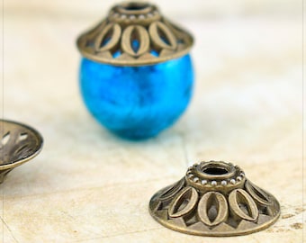 10 Perlkappen Perlenkappen Endkappen Muster Sonne Schmuck DIY bronze 14x5mm