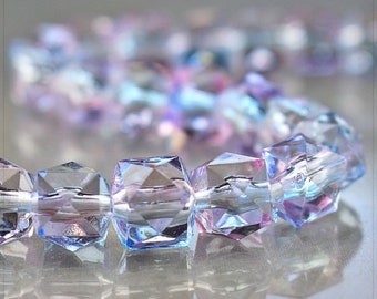 20 Acryl Perlen Vieleck Deko Diamant look DIY Basteln transparent rosa blau 8mm