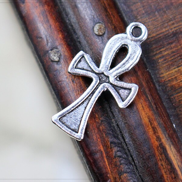 8 Anhänger Charm Ankh Anch Kreuz Ägypten Symbol Hieroglyphe DIY silbern 22x12mm